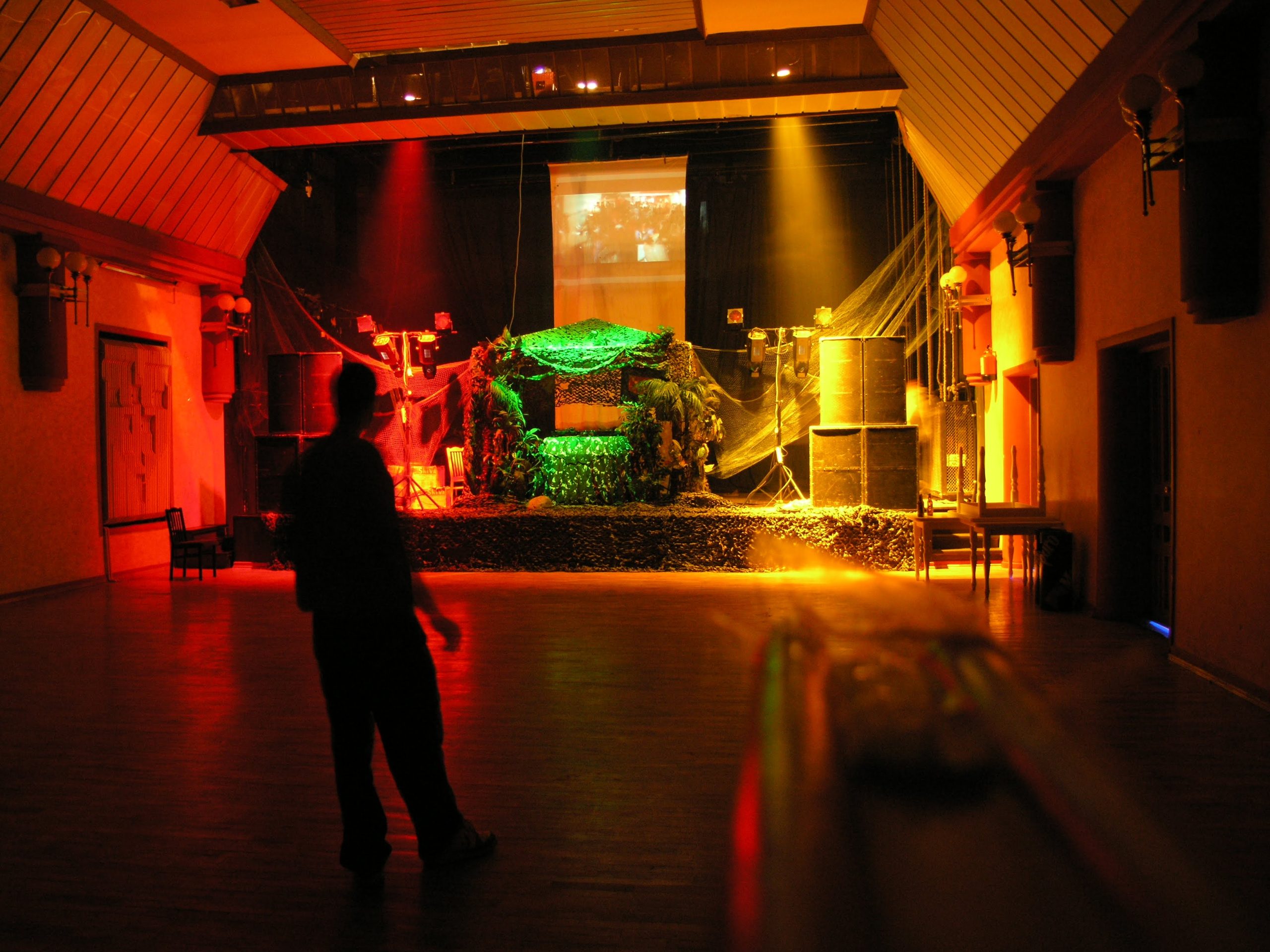 Ragga in the Jungle pt. 3 rave stage setup in Mulen Ružas, Vilnius, Lithuania, 2004